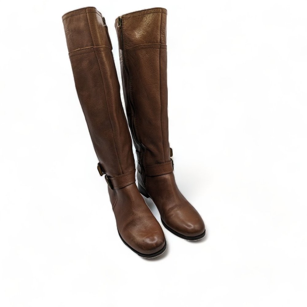 Nine West DK Natural Brown Pebble Leather Tall Full Zip Boots Shoes 6.5 - Picture 14 of 14